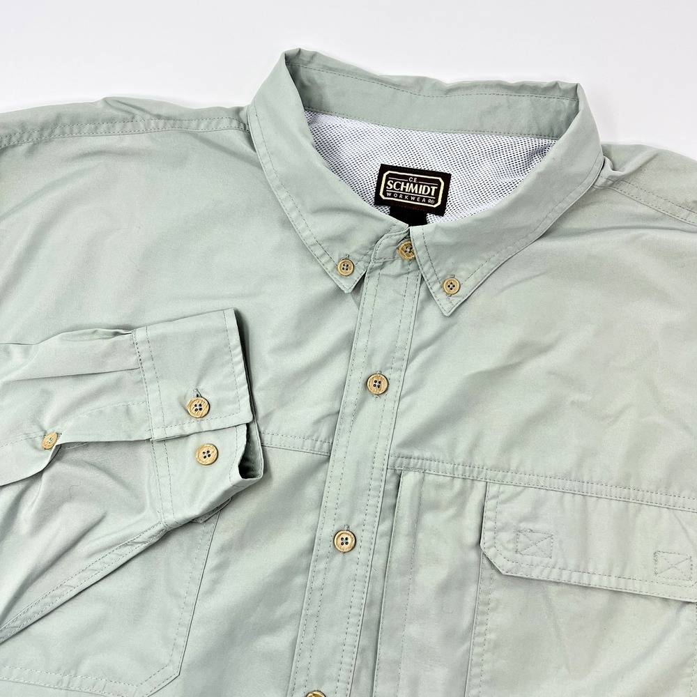 CE Schmidt Workwear Mens Green 3XL Long‎ Sleeve Button Down Vented Zip Pocket